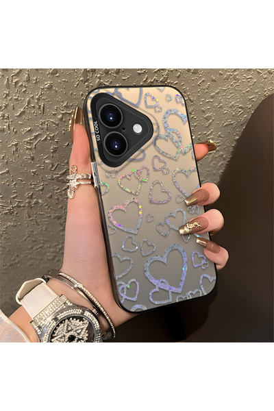 Hontinga iPhone 16 Plus Compatible Heart Patterned Silicone Edge Hard Back An...