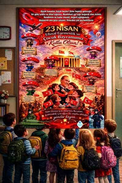 Göktuğ Hediyelik 23 Nisan Okul ve Kreşler İçin Okul Panosu Afişi 100x150cm Vi...