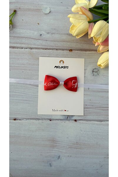 MeloKids Red Atatürk Printed Ribbon Boy's Bow Tie