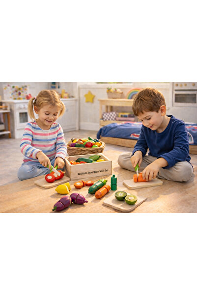Cici Oyuncak Kesilebilir Ahşap Meyve Sebze Seti 23 Parça Ahşap Eğitici Oyunca...
