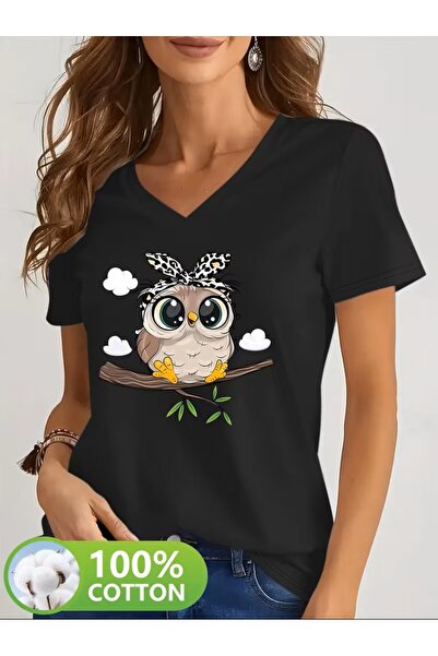 yombaa Štampano Majica, kratki rukav, V-izrez, letnja i prolećna ležerna maji...