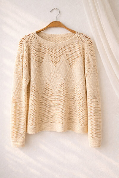 Retrobird Lace-Like Knit Perforated Spring Knitwear Women's Cream