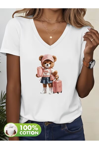 yombaa Štampano Majica, kratki rukav, V-izrez, letnja i prolećna ležerna maji...