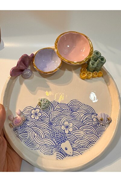 Terra Art Deniz altı temalı el yapımı sunum tabağı