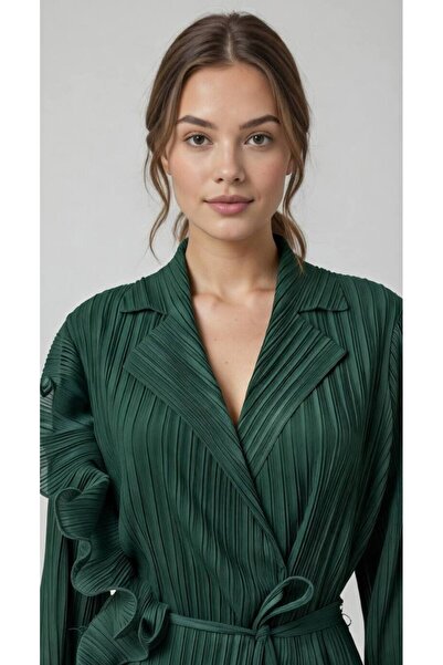 Rabiossa Kadın İtalyan Stil Volan Detaylı Plise Elbise