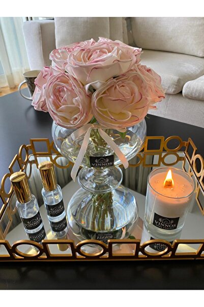 VINNOS HOME CONCEPT Gold Aynalı Dekoratif Tepsi Seti | Çıçek Aranjmanı gerçek...