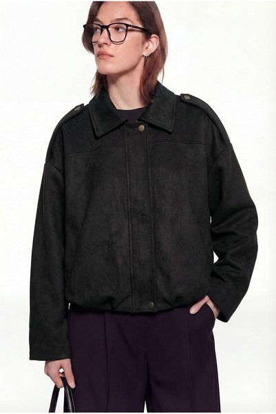 TWILIT Kadın Oversize Süet Bomber Ceket