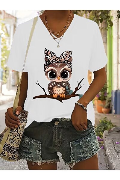 H&GHAMLEGİYİM Printed T-Shirt, Short Sleeve V Neck Summer & Spring Casual Top...