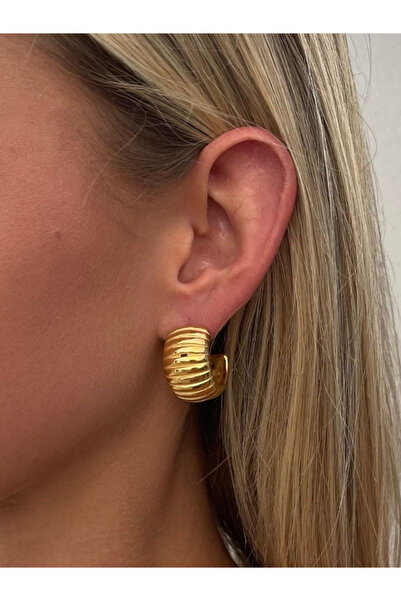 Finery by Nerrs Steel Line Detailed Gold Earrings