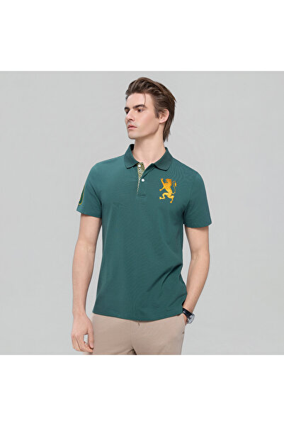 Giordano قميص بولو رجالي من قطن البيكيه بتطريز أسد ثلاثي الأبعاد