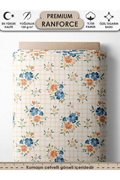 FabricsTown %100 Pamuk Ranforce Kumaş 100x240 cm 120 g/m² Dijital Baskı Premi...