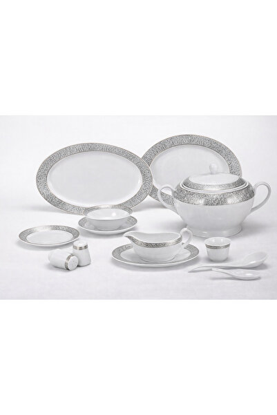 Royal Kitchen 110 Parça Porselen Yemek Takımı – Gümüş Kenarlı Lüks Royal Porc...