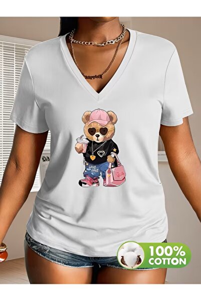 yombaa Štampano Majica, kratki rukav, V-izrez, letnja i prolećna ležerna maji...