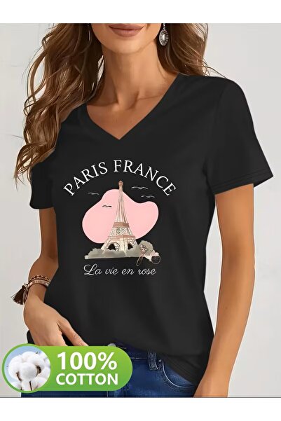 yombaa Printed T-Shirt, Short Sleeve V-Neck Summer & Spring Casual Top, Women...