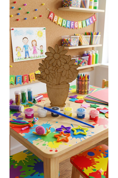 İNLAKECHANDMADE Ahşap Boyama Seti Papatya Saksı Figürlü Çocuklar İçinEğiticiA...