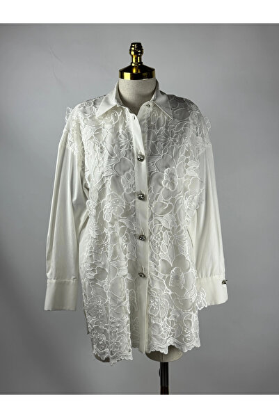 my312 Ekru Renk Dantelli Tunik