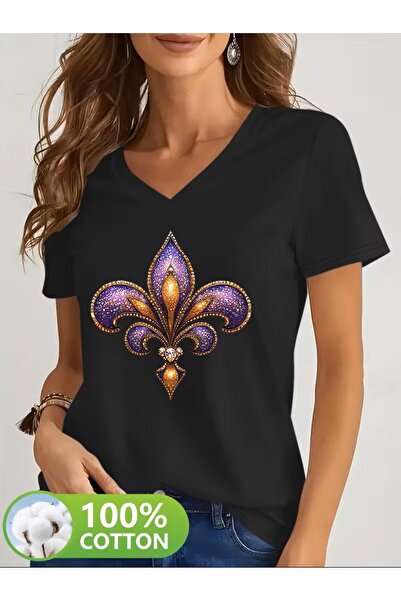 yombaa Printed T-Shirt, Short Sleeve V-Neck Summer & Spring Casual Top, Women...