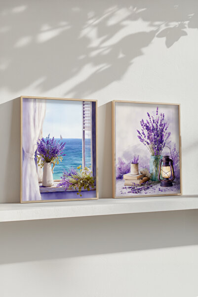 STARYUNA Wooden Framed Double Painting Set with Lavender and Sea View Yuna574