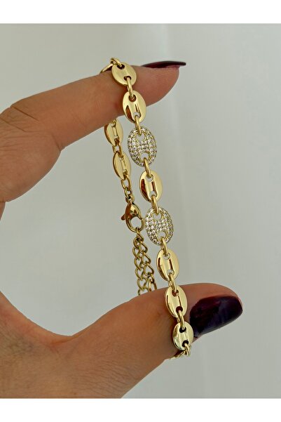Butik XUping 14 Ayar Altın Kaplama Taşlı Çelik Kadın Bileklik 21 cm