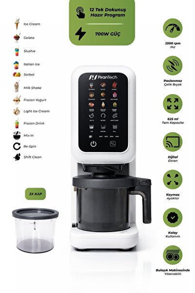 PiranTech DM-26 700W Dondurma Makinesi | Jelato, Sorbe, Milkshake Yapma Makinesi
