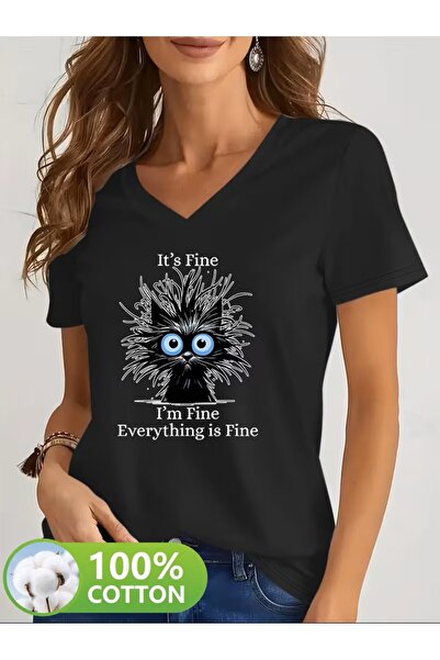 yombaa Printed T-Shirt, Short Sleeve V-Neck Summer & Spring Casual Top, Women...