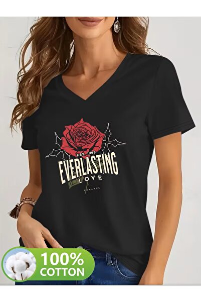 H&GHAMLEGİYİM Printed T-Shirt, Short Sleeve V Neck Summer & Spring Casual Top...