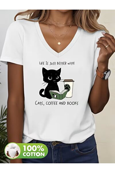 yombaa Štampano Majica, kratki rukav, V-izrez, letnja i prolećna ležerna maji...