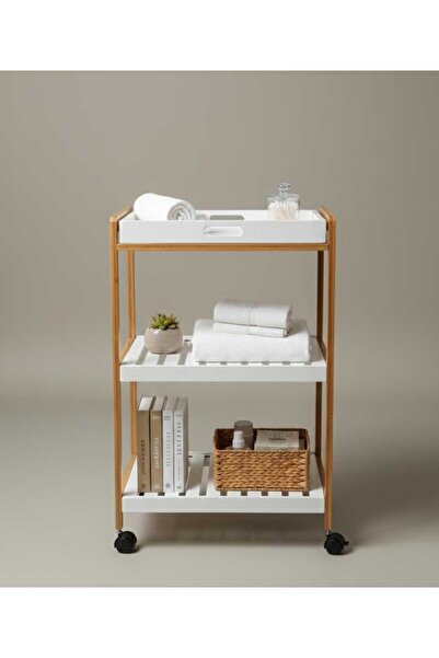 TrentonGCC عربة تخزين متحركة بثلاثة أرفف وعجلات، إطار خشبي، أرفف بيضاء، 47 × ...