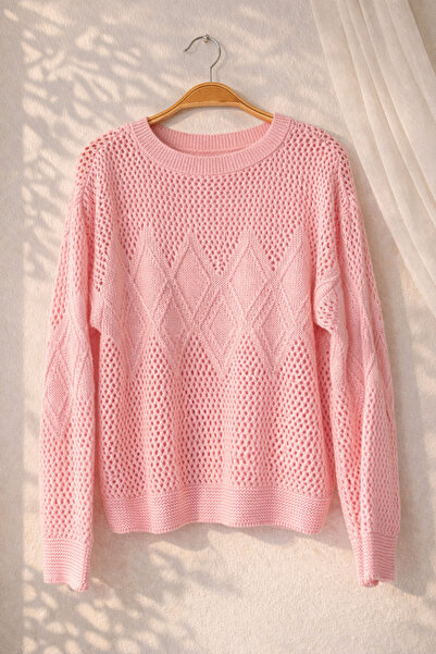 Retrobird Lace-Like Knit Perforated Spring Knitwear Women's Pink