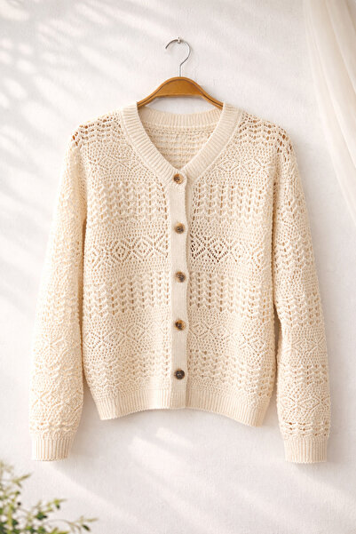 Retrobird Perforated Spring Cardigan Women's Cream
