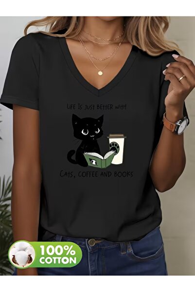 H&GHAMLEGİYİM με τύπωμα T-shirt, κοντομάνικο με λαιμόκοψη σε σχήμα V, καθημερ...