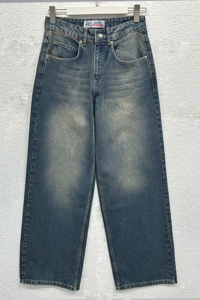 GRİİ WEAR Unisex Baggy Jean Trousers Green Wide-Leg