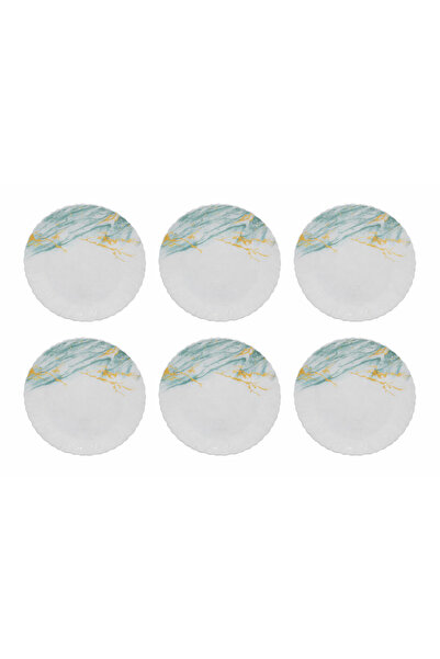 BLUE MARBLE Set 6 Farfurii Desert 19 cm, Porțelan cu Model Marmorat Verde & A...