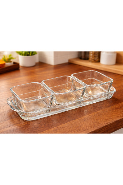 bahe home 3'lü Cam Sosluk Kahvaltılık Seti Sunumluk Servis Tabağı Şık Modern ...