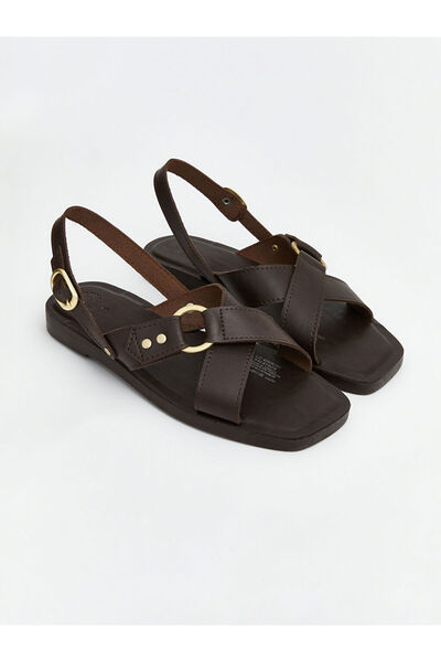 LC Waikiki Кафяви дамски сандали с кожен вид