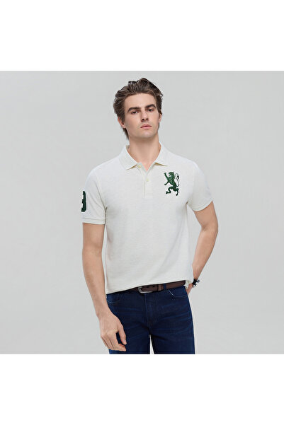 Giordano Men’s Slim Pique Polo with Flat with 3D Lion Embroidery