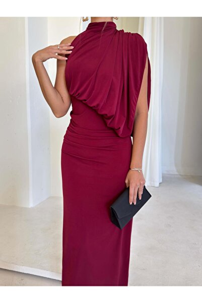 ALVOR Drape Detaylı Boğazlı Tek Omuz Kadın Elbise
