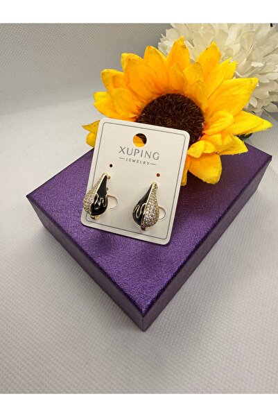 XUPING JEWELRY KUYUMCU SERİ 14K RENGİ ZİRKON TAŞLI DAMLA MODEL ÇELİK KÜPE