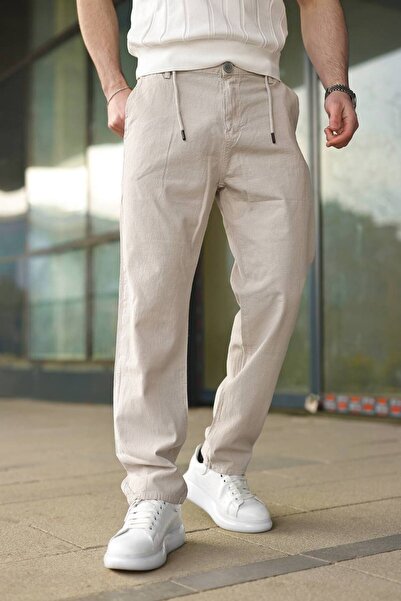 DepoExport Men's Linen Pants – Comfortable Cut with Buttoned Zipper Tie Detail