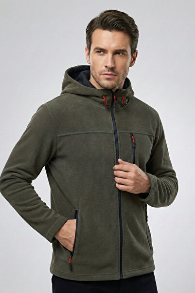 VEGA PORT Мъжка каки качулка с 3 джоба и цип по цялата дължина от полар флийс