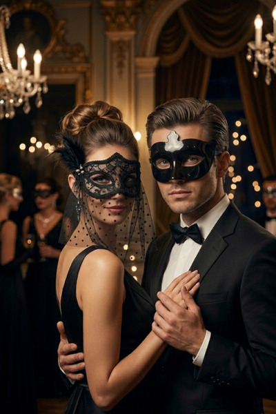 shop Polka Dot and Tulle Piece Sets and Classic Black Venetian Double Mask Se...