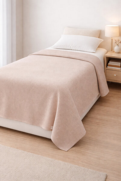H&İ HOME TEXTILE Waffle Textured Single Pique Bed Sofa Cover 150X220 cm Light...
