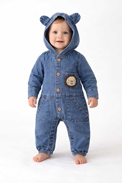 CROCODAYS Unisex Kids Baby Jeans Hooded Jumpsuit with Toys (3/6/9/12) Months