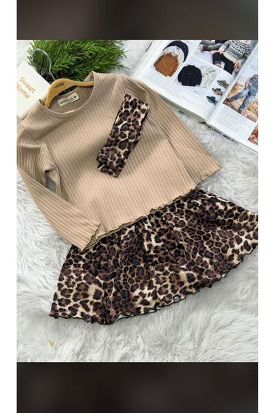 Aselin Kids Girl's Festive Fine Knit L Leopard Printed I Skirt Set and Bandan...