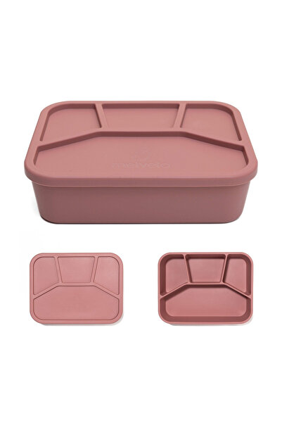 melvelo Bento Lunch Box Silicone, 4 Compartments, Kids, 21×16×6 cm, Woodchuck