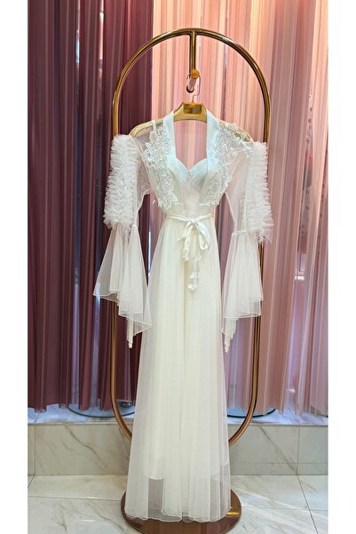 Limas lingerie Special Design Tulle, 2-Piece Long Dressing Gown with Lace Det...