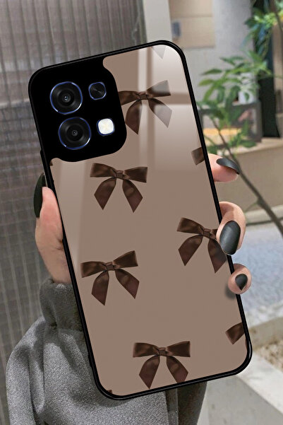 OPPO A6 Pro Uyumlu Kahverengi Kurdele Tasarımlı Glossy Premium Kılıf