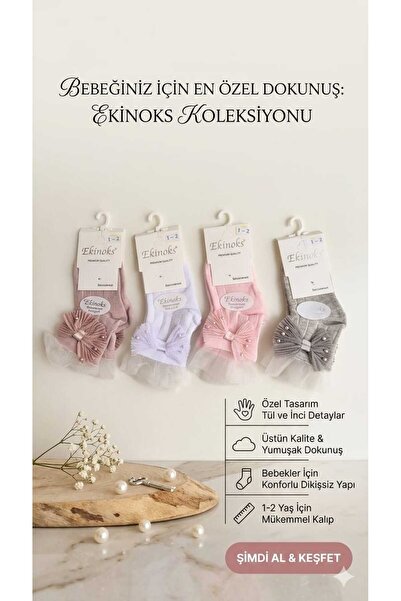Ekinoks çorap 1-2 Yaş Dikişsiz Aksesuarlı Kız Bebek Çorabı