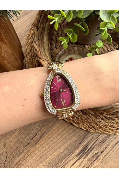TD TRENDDURAGI Triangle Stone Gold Inside Burgundy Women's Wristwatch