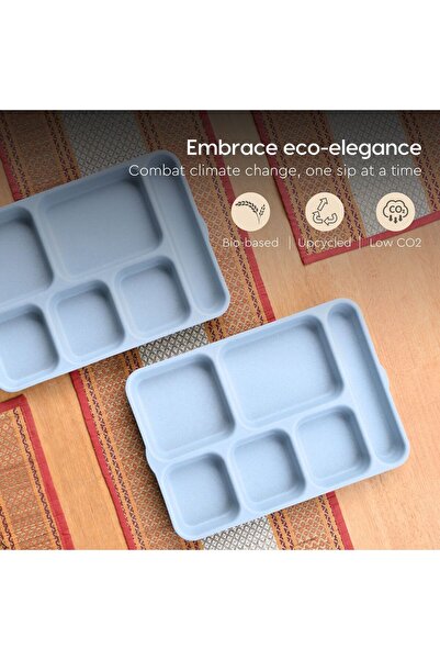REuse 6 Compartment Reusable Plate 14 Inch | 1 Piece | Coffee Husk | Azur Grey